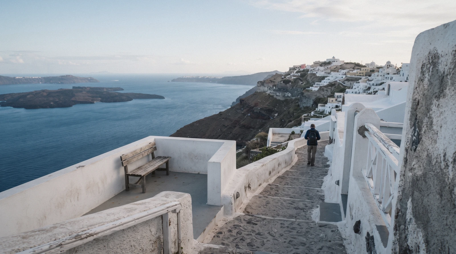 The free caldera path between Fira and Firostefani at 08:00, free things to do in santorini, Santorini Greece